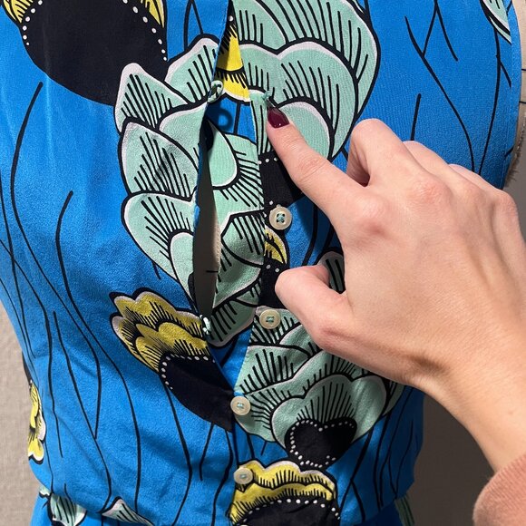 Anthropologie Sariah 100% Silk Palma Blouson Dress Blue Abstract Floral Size 0 - Picture 3 of 7